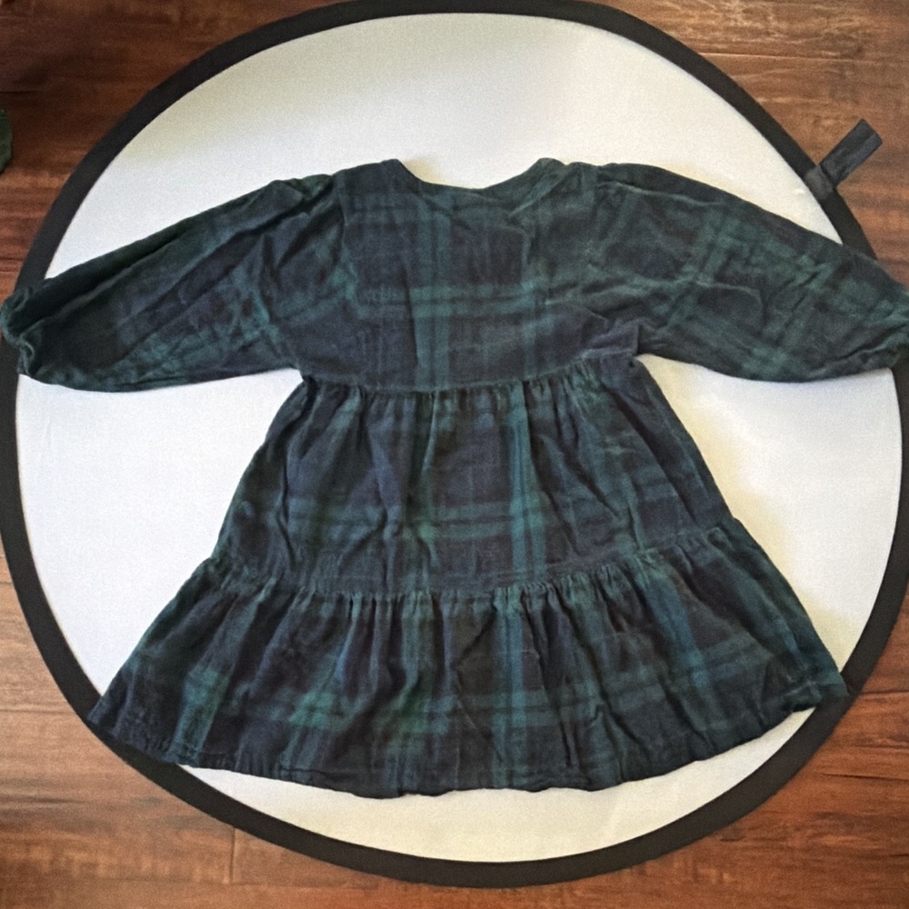 Old Navy Girls L 10/12 Blackwatch Tartan Plaid Blue Tiered Dress Long Sleeve - Picture 6 of 11